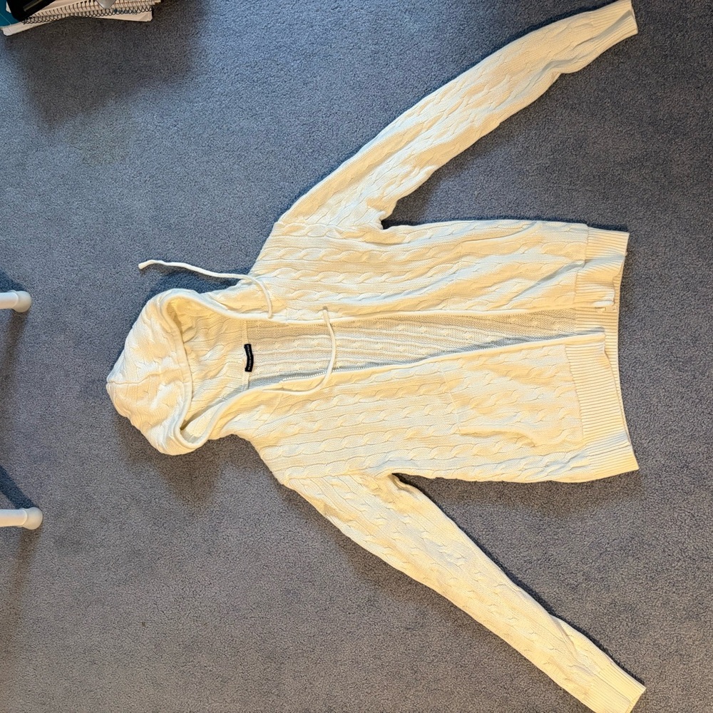 Brandy Melville Cream Cable Knit Hooded Jacket